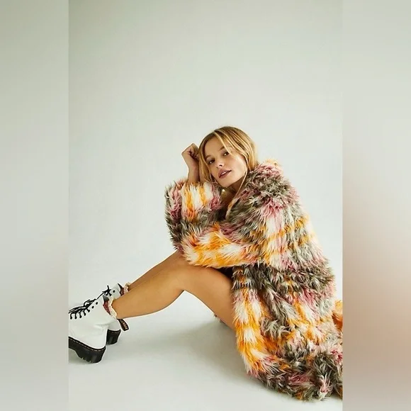 NWT Free People Cardi Plaid Faux Fur Coat $698 MSRP - Picture 5 of 16